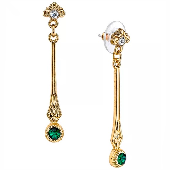 Goldtone Georgian style faux emerald drop earrings